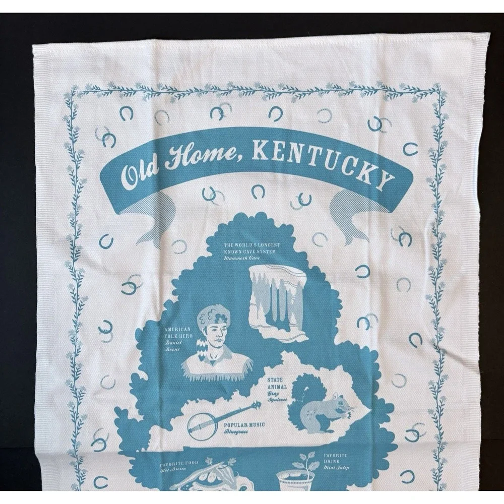 Vestiges Kentucky KY Kitchen Tea Kitchen Towel Teal White 100% Cotton Mint Julep